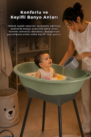 Babyjem Yeni Nesil Elegant Su Tahliyeli Giderli Ayaklı Bebek Küveti Soft Yeşil