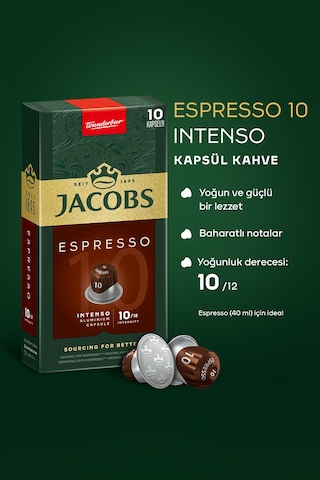 Jacobs Espresso 10 Intenso Nespresso Uyumlu Alüminyum Kapsül Kahve 10 x 10'lu