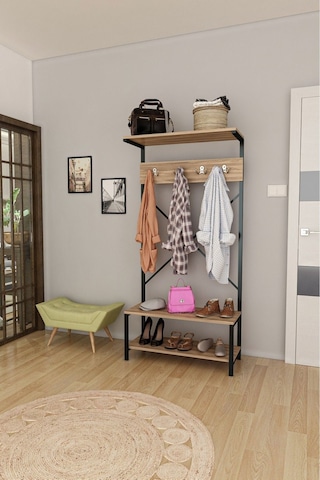 Vesta Serisi Ayakkabılık Ve Portmanto & Askılık Ceviz Renkli Raflı Beyaz