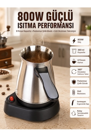 Bay Yeni Nesil Türk Kahve Makinesi Cezvesi Siyah Gri Kablolu Pratik Najmaddin Standart