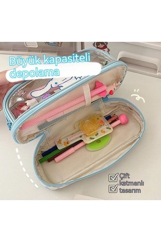 Öğrenciler Için Büyük Kapasiteli Şeffaf Çift Cidarlı Kalem Kutusu Zedtu7 Mavi