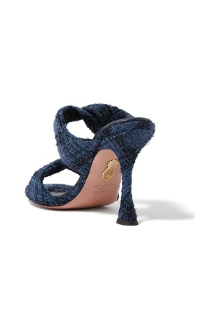Aquazzura 95mm Topuklu Şık Denim Görünümlü Tweed Terlik Mavi
