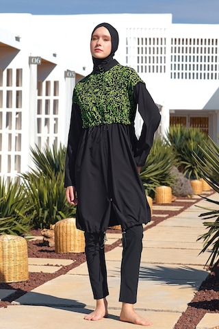 Spor Likra Tam Kapalı Tesettür Mayo Selına 1217 Siyah Siyah02 Siyah