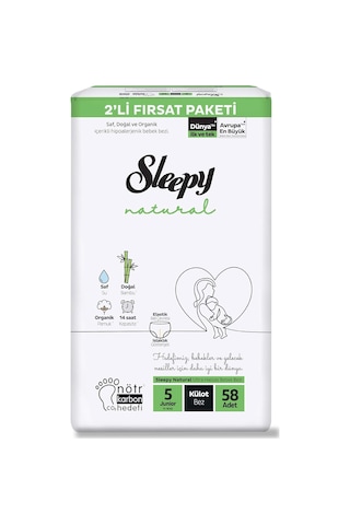 Natural 2&apos Li Fırsat Paketi Külot Bez 5 Numara Junior 58 Adet