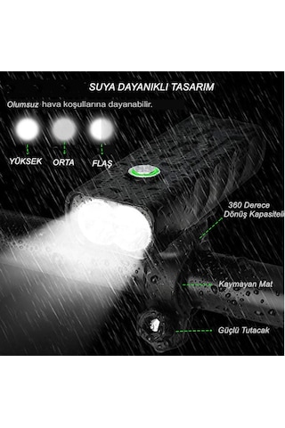Reidan Bisiklet Ön Far 1000 Lümen Usb Şarjlı Powerbnakli Far Siyah