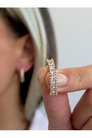 Zirkon Taşlı Halka Gold Altın Kaplama Küpe