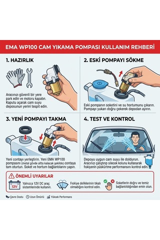 Ema Wp100 Cam Yıkama Su Motoru Pompalı 12v