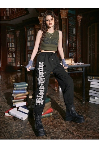 Harry Potter Letter Graphic Drawstring Waist 4 Mevsim Eşofman Siyah