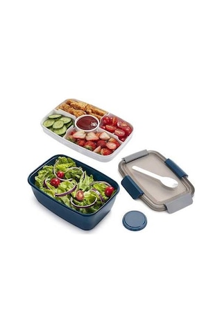 Ulzyvf Bölmeli Salata Kabı Mavi 2000ml Öğle Yemeği Mavi