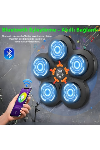 Mdhl Qb-01 Akıllı Müzikli Boks Makinesi Bluetooth Bağlantılı, Led Işıklı, Duvara Monte Antrenman Hedefi