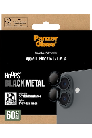 Panzerglass Hoops Apple Uyumlu iPhone 17 16 Plus Siyah Kamera Lens Koruyucu
