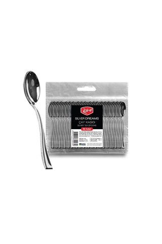 Metal Görünümlü 10cm Plastik Çay Kaşığı 50'li Metalik