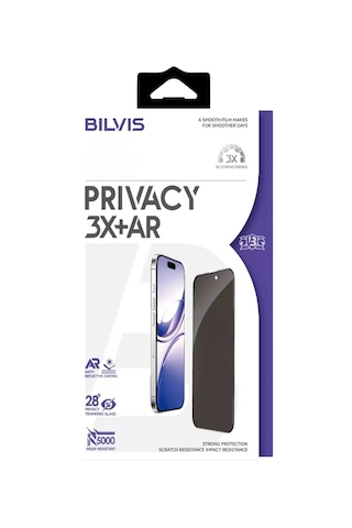 Apple iPhone Uyumlu 17 Pro Bilvis 3x Ar Hayalet Cam Ekran Koruyucu