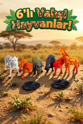 6 Parça Vahşi Hayvanlar Alemi Figür Seti - Eğitici Safari Oyuncak Paketi Hayvanlar