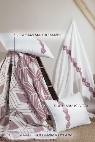 Elart Clark Nevresimli Battaniye Seti 7 Parça Gülkurusu Gülkurusu