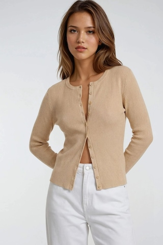 Hiccup Mixray Düğmeli Slim Fit Yivli Örgü Hırka Taba Doğal