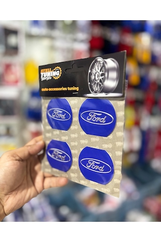 Universal Araç Uyumlu, Ford Jant Göbeği Arması, Sticker 4'lü Set 60mm Mavi
