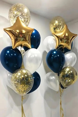 Beysüs Gold Yıldız Gece Mavisi Beyaz Şeffaf Konfetili Balon Seti Standart