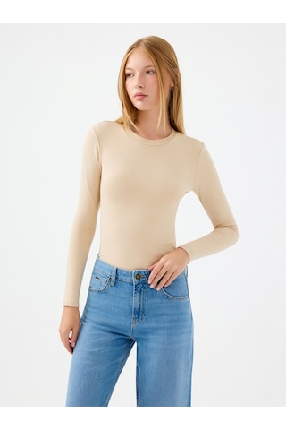 Slim Fit Kadın Bluz U.kol Bej