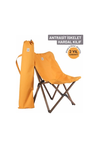 Bag The Joy Ahşap Antrasit İskelet - Hardal Kılıf Sandalye