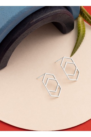 925 Ayar Gümüş İç İçe Altıgen Küpe