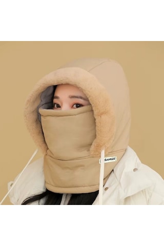 Kulak Korumalı Rüzgar Ve Kar Maskeli Boyun Atkısı Entegre Şapka Haki