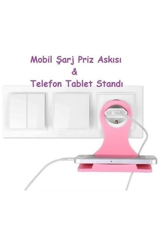 Universal Mobil Şarj Priz Askısı Ve Telefon Tablet Tutucu Stand Pembe