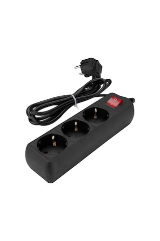S-Link SPG3-X-3 3'lü Akım Korumalı Priz 1.5 Metre Siyah