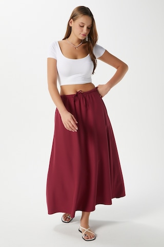 Kadın Seaside Bordo Astarlı Bel Lastikli Cepli Dokuma Uzun Etek Bordo