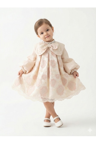 Xo Kids Kız Çocuk Elbise 7-11 Yaş 3713 Bej - Pembe
