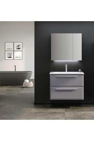 Orka Nuvola 80 Cm Mdf Gri Banyo Dolabı Alt Modül Ve Lavabo Gri