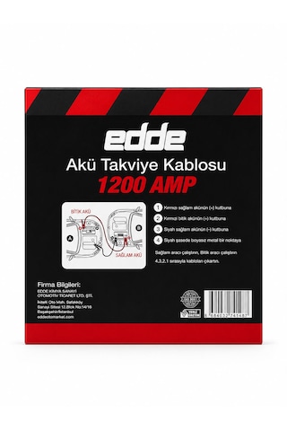 Edde Araba Araç Oto Akü Takviye Kablosu 1200 Amper