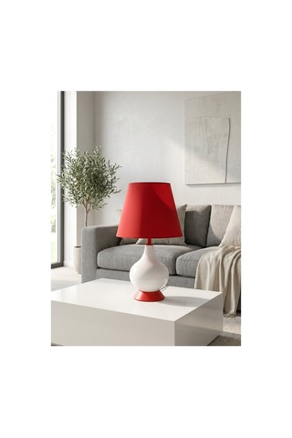 Işık Geçiren Porselen Abajur 46 Cm - Krem, İpek Şapkalı Pa020101s