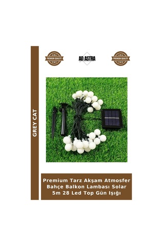 Premium Tarz Akşam Atmosfer Bahçe Balkon Lambası Solar 5m 28 Led Top Gün Işığı