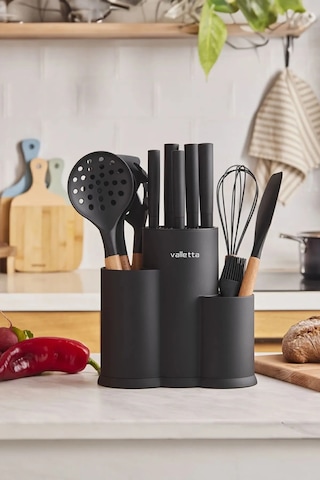 Valletta Katanga Siyah 14 Parça Standlı Servis Ve Bıçak Seti