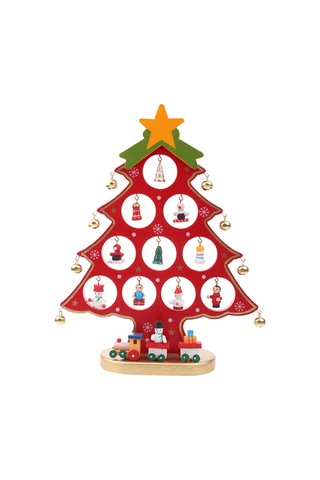 Wezone "ahşap Noel Ağacı Dekoru - 10.62 İnç Asılı Süslemeli İç/dış Mekan Parti Süsü" Kırmızı