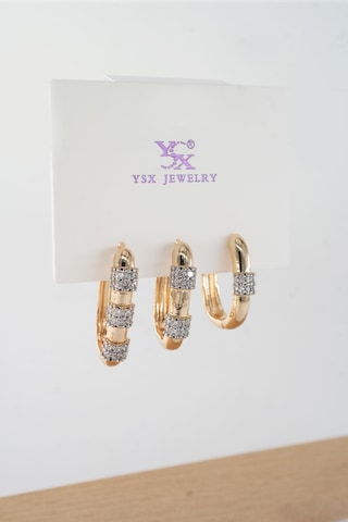 Kadın Vip Seri Antialerjik Baget Zirkon Taşlı Rodajlı 2 Renk 3'lü Küpe-5169 Altın