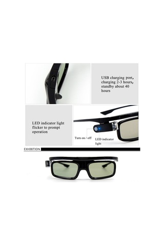 Xindoker Gl1800 Aktif Şuter 3d Gözlük - Dlp Projeksiyoncular İçin Dlp-lınk Senkronizasyonu, 40 Saat Pil Ömrü, Siyah