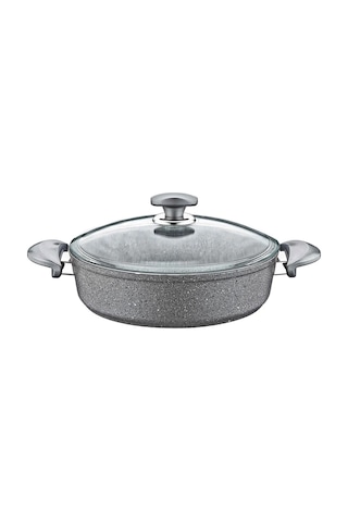 3310 - 2 Parça Bio Granit, Dayanıklı Cam Kapak, 22x7 Cm - 2,3 Litre Tencere Gri Gövde, Gri Detay Grİ