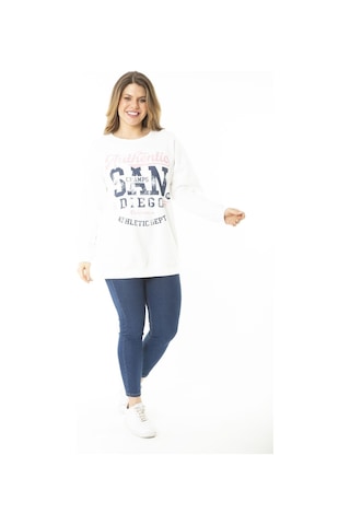 Şans Kadın Büyük Beden Kemik İçi Şardonlu İki İplik Ön Baskılı Sweatshirt 65n37158-kemik Kemik