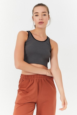 Tommy Life Antrasit Basic Sıfır Kol Dar Kalıp U Yaka Kadın Crop Top Atlet - 97160 Antrasit