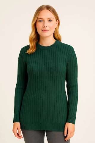 Bisiklet Yuvarlak Yaka Triko Kazak Pamuklu Kalın Fitilli Dokuma, Regular Fit Uzun Kollu Kışlık Model - Haki Haki