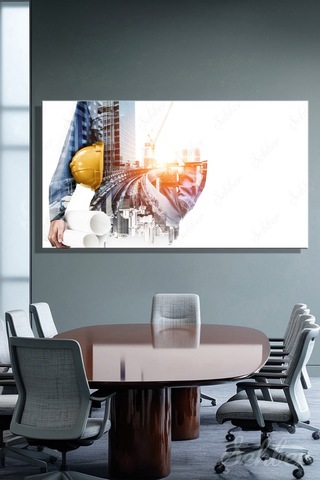 Panoramik Yatay Kanvas Tablo Tekli Emlak Ofisi İnşaat Gyo Mimarlık Modern Şehir Şantiyesi 2499