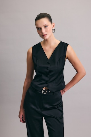 Sateen Klasik Düz Yelek - Siyah-137029 Siyah