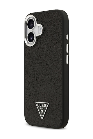 Apple Uyumlu iPhone 17 Kılıf Guess Lisanslı M-safeli Metal Kamera Çerçeveli Üçgen Logolu Glitter Siyah Siyah