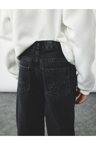 Koton Yıldız Desenli Pamuklu Denim Pantolon Siyah 7wkg40010ad
