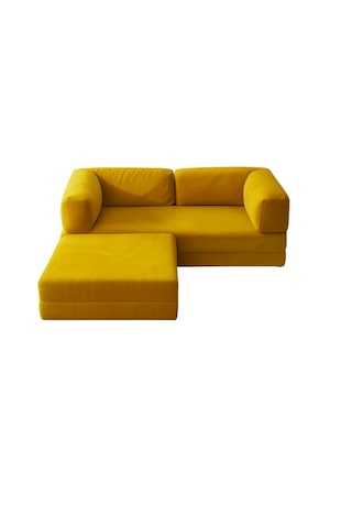 Herev 200x200 Cm 50 Dns Modüler Köşe Koltuk Fitilli Kadife Kumaş, Yatak Olabilen, Modern Tasarım Şark Köşe Hardal