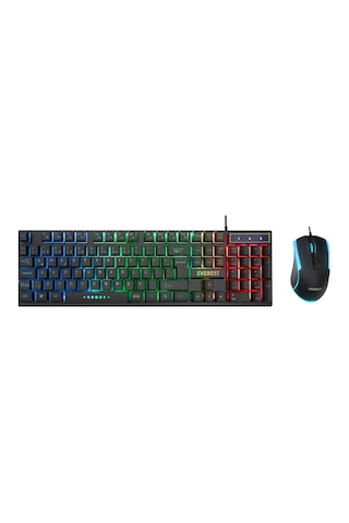 Siyah Gökkuşağı Işıklı Usb Kablolu Oyuncu Klavye - Mouse Set 5570