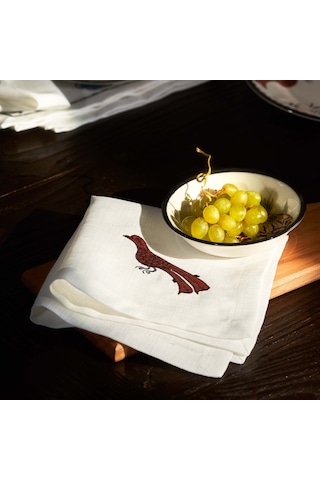 Karaca Home Paye Selçuklu Serisi Kuş Beyaz Nakışlı Amerikan Serv