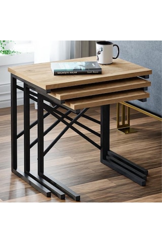 Ceramical Metal Ayaklı X Eco Zigon Sehpa - Atlantik Çam Atlantik Çam